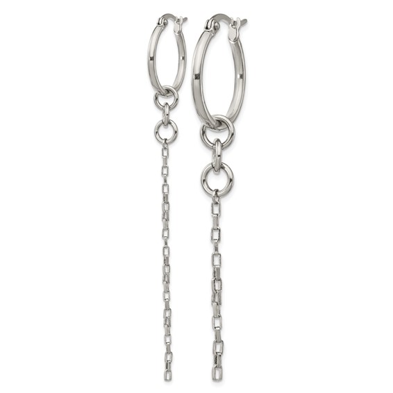 Stainless Steel Polished Long and Short Chain Dangle Hoop Earrings