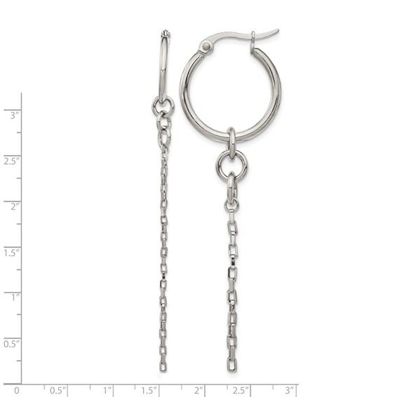 Stainless Steel Polished Long and Short Chain Dangle Hoop Earrings