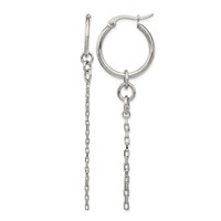 Stainless Steel Polished Long and Short Chain Dangle Hoop Earrings view 1