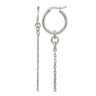 Stainless Steel Polished Long and Short Chain Dangle Hoop Earrings