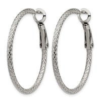 Chisel Stainless Steel Polished and Textured 2mm Omega Back Hoop Earrings view 2