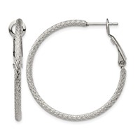 Chisel Stainless Steel Polished and Textured 2mm Omega Back Hoop Earrings view 1