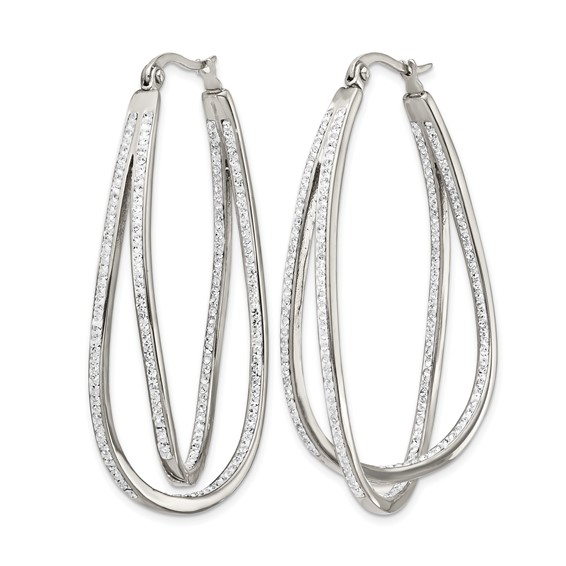 Chisel Stainless Steel Polished with Preciosa Crystal In and Out Twisted Hoop Earrings