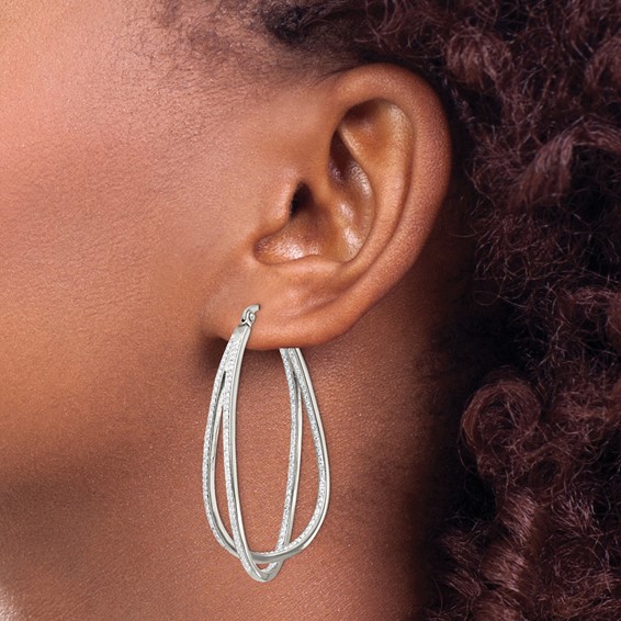 Chisel Stainless Steel Polished with Preciosa Crystal In and Out Twisted Hoop Earrings