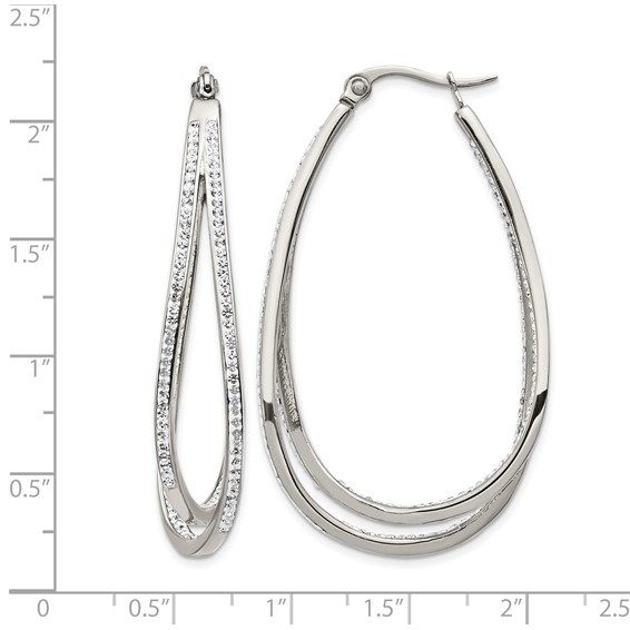 Chisel Stainless Steel Polished with Preciosa Crystal In and Out Twisted Hoop Earrings