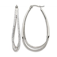 Chisel Stainless Steel Polished with Preciosa Crystal in and Out Twisted Hoop Earrings view 1