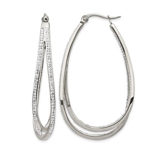 Chisel Stainless Steel Polished with Preciosa Crystal In and Out Twisted Hoop Earrings