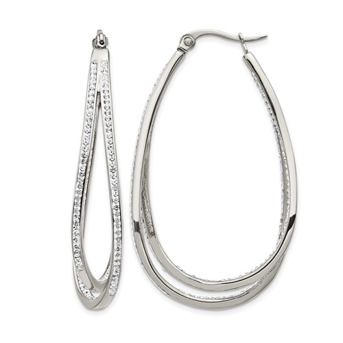 Chisel Stainless Steel Polished Earrings with Preciosa Crystal in and Out Twisted Hoop
