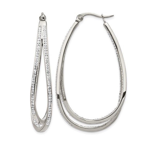Chisel Stainless Steel Polished with Preciosa Crystal In and Out Twisted Hoop Earrings
