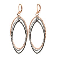 Chisel Stainless Steel Polished and Textured Gun and Rose IP-plated Dangle Leverback Earrings view 2