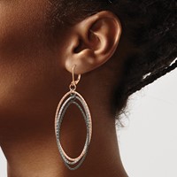 Chisel Stainless Steel Polished and Textured Gun and Rose IP-plated Dangle Leverback Earrings view 3
