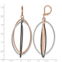 Chisel Stainless Steel Polished and Textured Gun and Rose IP-plated Dangle Leverback Earrings view 4