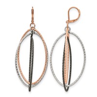 Chisel Stainless Steel Polished and Textured Gun and Rose IP-plated Dangle Leverback Earrings view 1