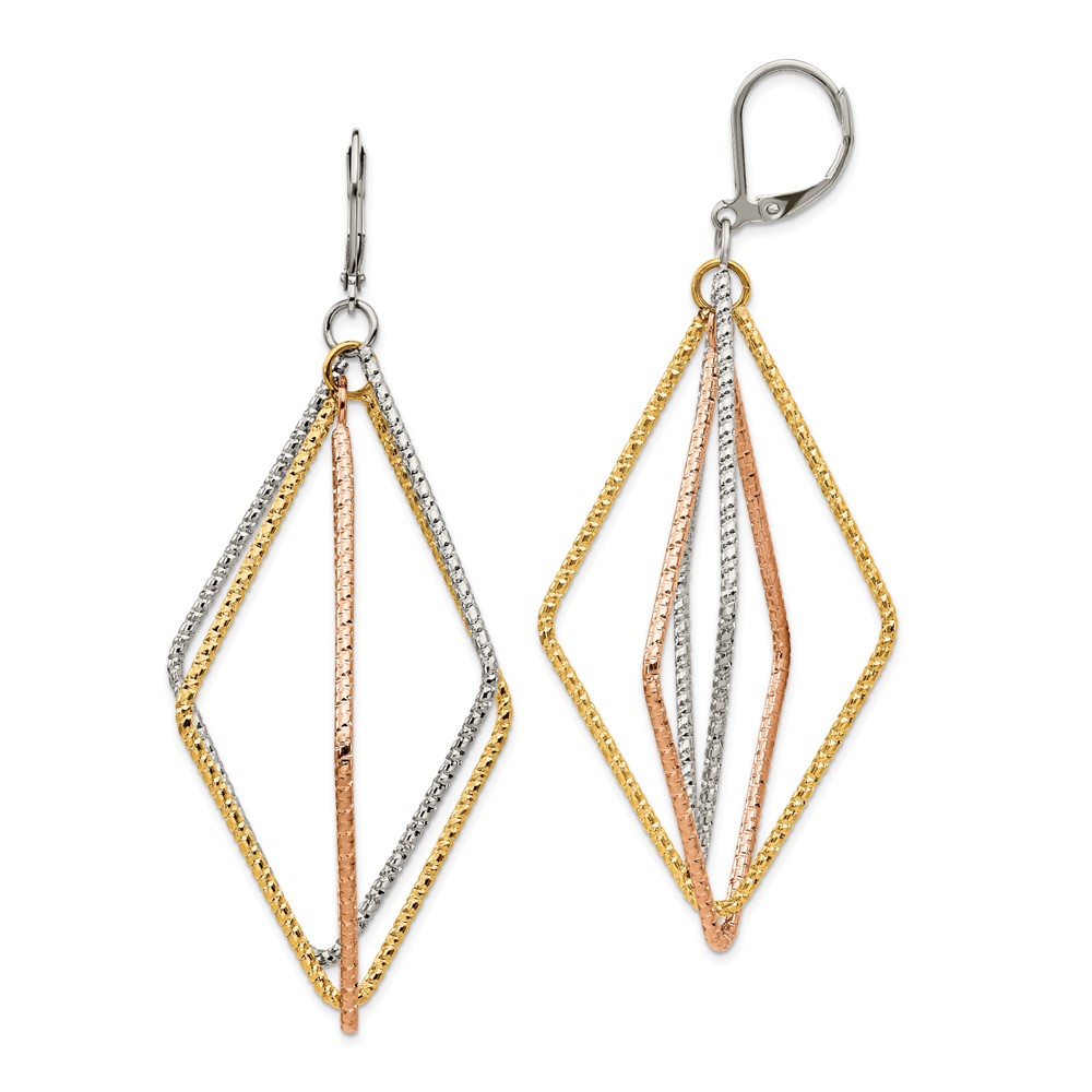 Stainless Steel Polished and Textured Yellow & Rose IP Leverback Earrings