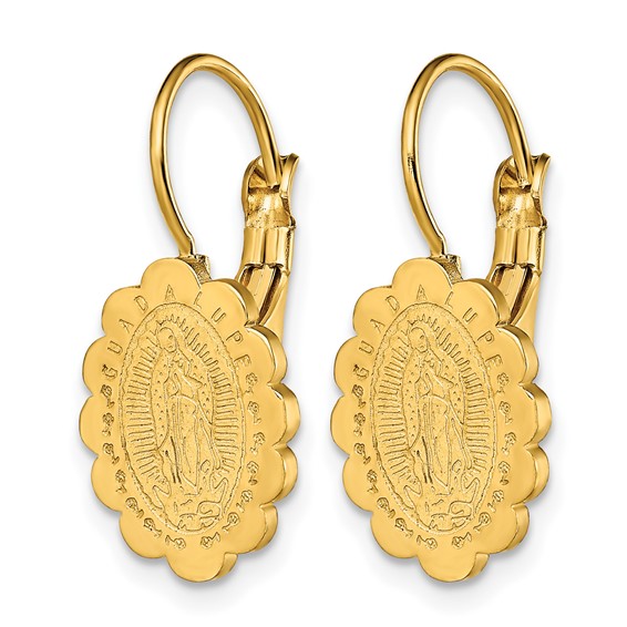 Chisel Stainless Steel Polished Yellow IP-plated Etched Our Lady of Guadalupe Omega Back Earrings