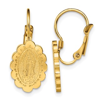 Chisel Stainless Steel Polished Yellow IP-plated Etched Our Lady of Guadalupe Omega Back Earrings