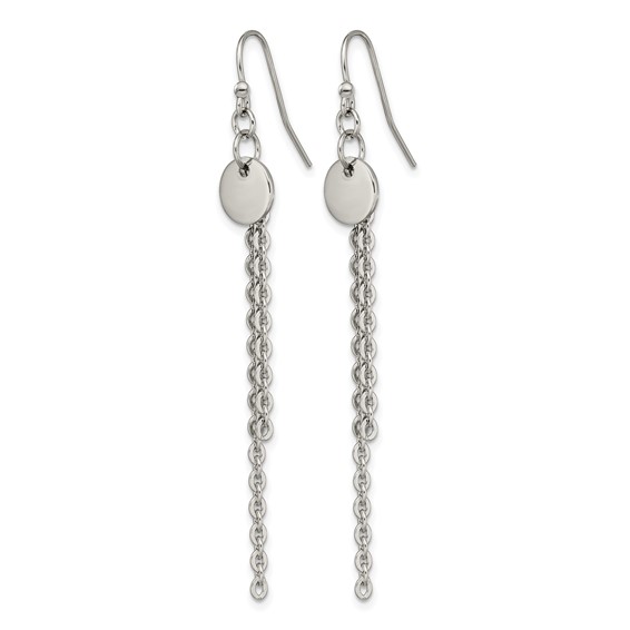 Chisel Stainless Steel Polished Disc with Chain Dangle Shepherd Hook Earrings