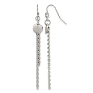 Chisel Stainless Steel Polished Disc with Chain Dangle Shepherd Hook Earrings