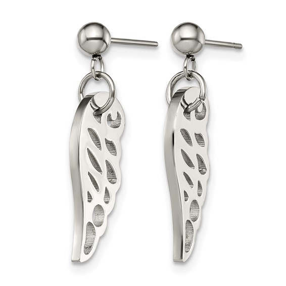 Chisel Stainless Steel Polished Wing Post Dangle Earrings