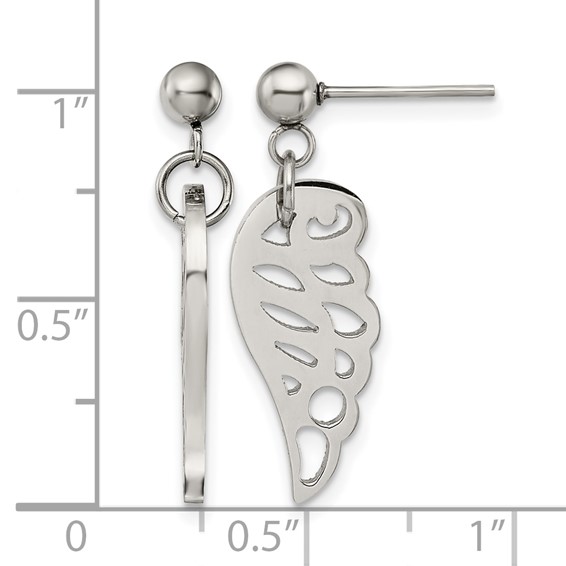 Chisel Stainless Steel Polished Wing Post Dangle Earrings