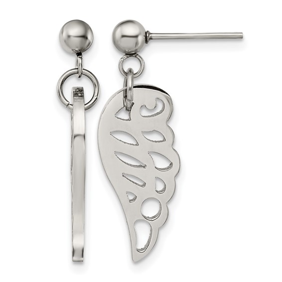Chisel Stainless Steel Polished Wing Post Dangle Earrings