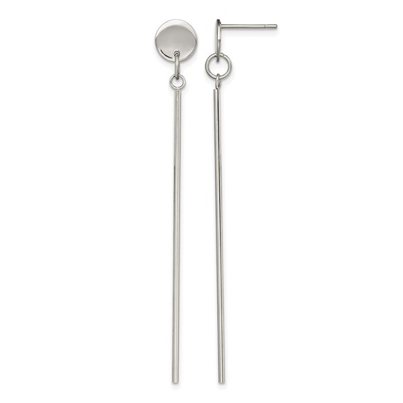 Chisel Stainless Steel Polished Disc with Bar Post Dangle Earrings