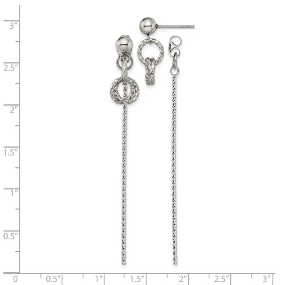 Stainless Steel Polished Twisted Bar Front and Back Post Dangle Earrings