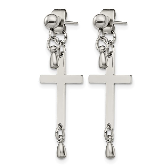 Chisel Stainless Steel Polished Cross Dangle Front and Back Post Dangle Earrings