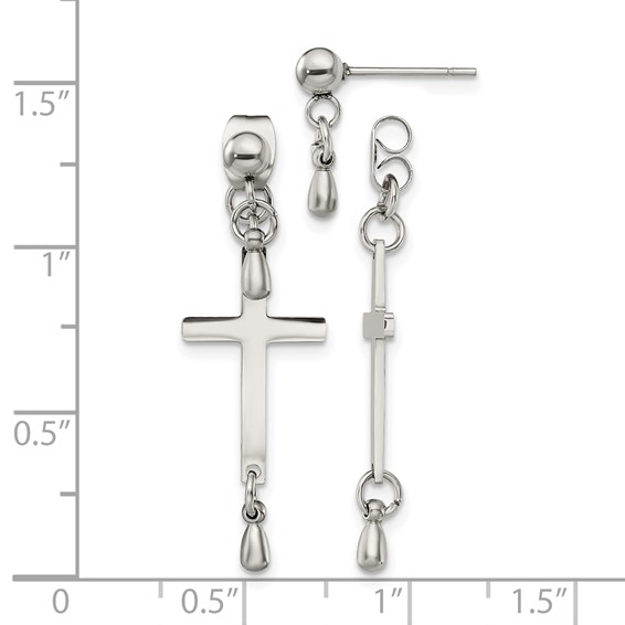 Chisel Stainless Steel Polished Cross Dangle Front and Back Post Dangle Earrings