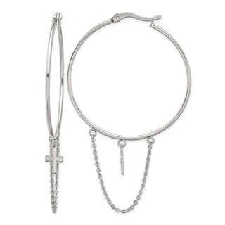 Chisel Stainless Steel Polished Chain and Cross Dangle Hoop Earrings