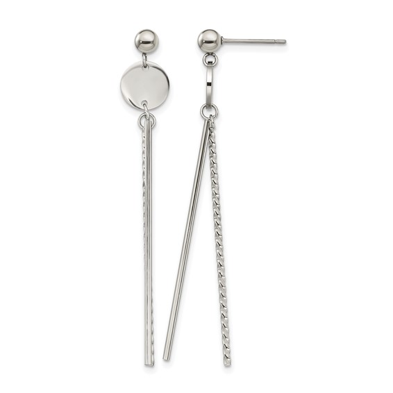 Chisel Stainless Steel Polished Disc and Bars Post Dangle Earrings