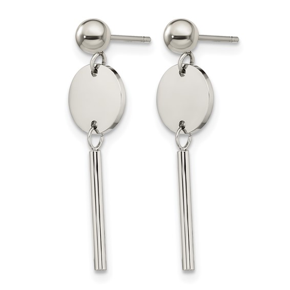 Chisel Stainless Steel Polished Disc with Bar Post Dangle Earrings
