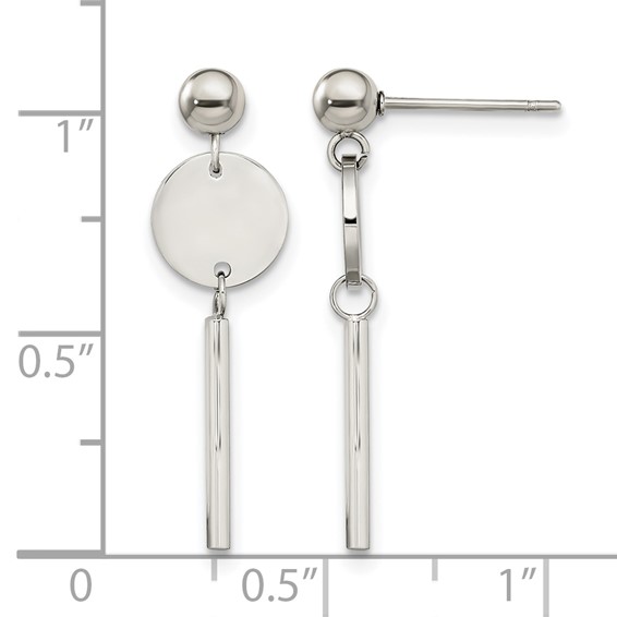 Chisel Stainless Steel Polished Disc with Bar Post Dangle Earrings
