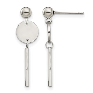 Chisel Stainless Steel Polished Disc with Bar Post Dangle Earrings
