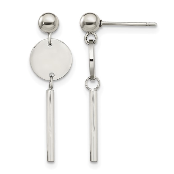 Chisel Stainless Steel Polished Disc with Bar Post Dangle Earrings