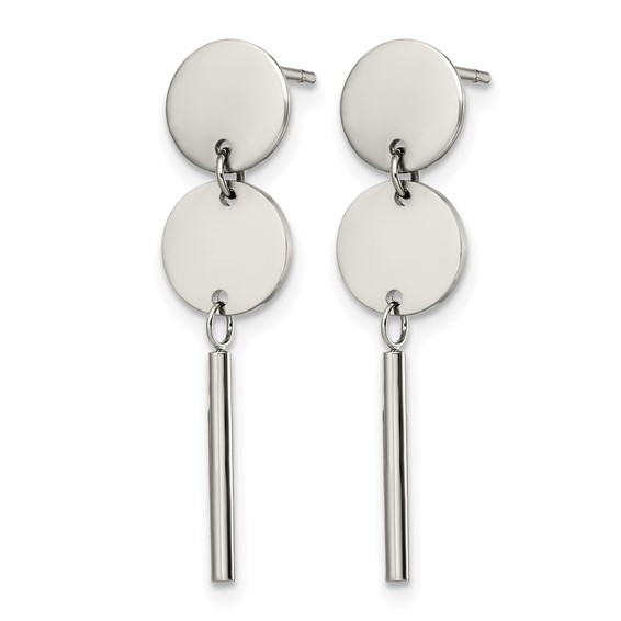 Chisel Stainless Steel Polished Discs with Bar Post Dangle Earrings