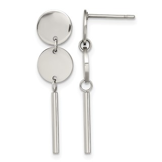 Chisel Stainless Steel Polished Discs with Bar Post Dangle Earrings