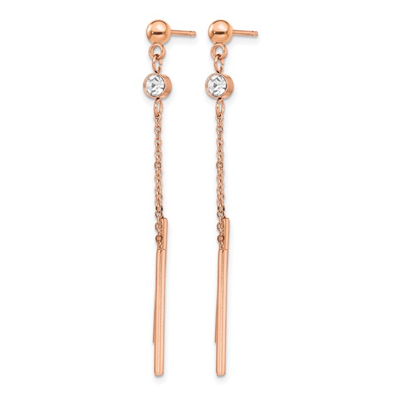 Chisel Stainless Steel Polished Rose IP-plated with Crystal Bar Post Dangle Earrings