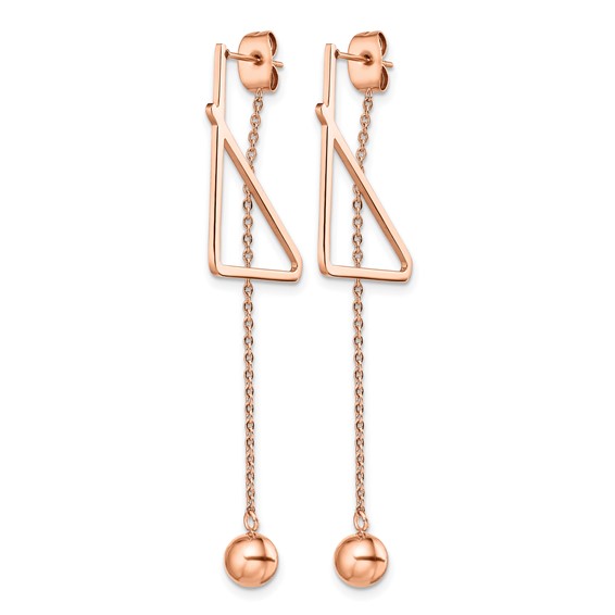 Chisel Stainless Steel Polished Rose IP-plated Front and Back Post Ball Dangle Earrings