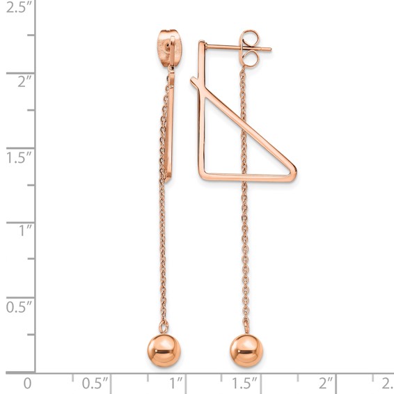 Chisel Stainless Steel Polished Rose IP-plated Front and Back Post Ball Dangle Earrings