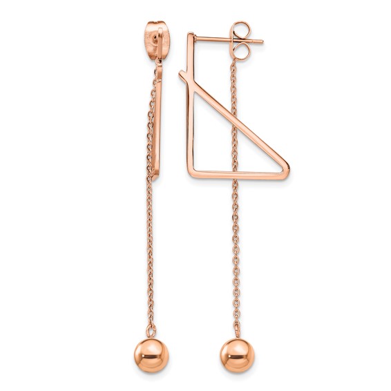 Chisel Stainless Steel Polished Rose IP-plated Front and Back Post Ball Dangle Earrings