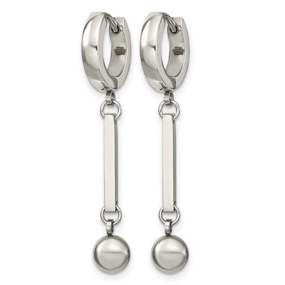 Chisel Stainless Steel Polished with Bar and Ball Dangle Hinged Hoop Earrings