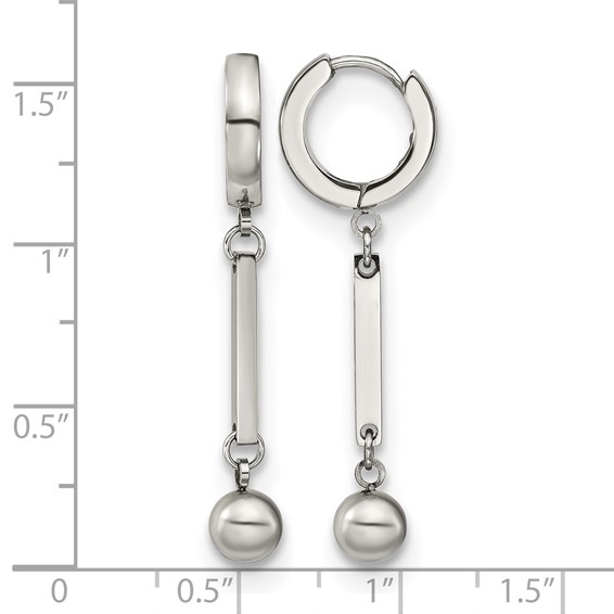 Chisel Stainless Steel Polished with Bar and Ball Dangle Hinged Hoop Earrings