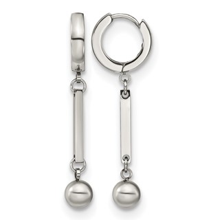 Chisel Stainless Steel Polished with Bar and Ball Dangle Hinged Hoop Earrings