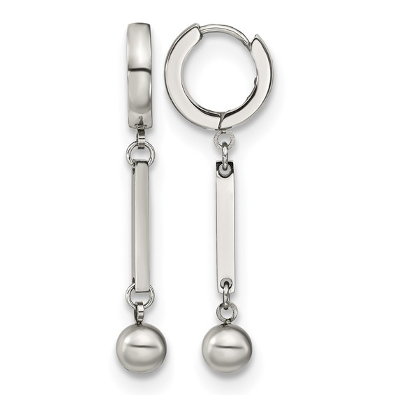 Chisel Stainless Steel Polished with Bar and Ball Dangle Hinged Hoop Earrings