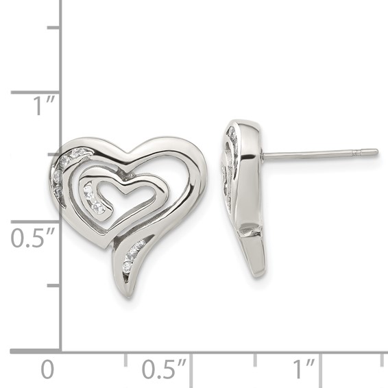 Stainless Steel CZ Heart Earrings