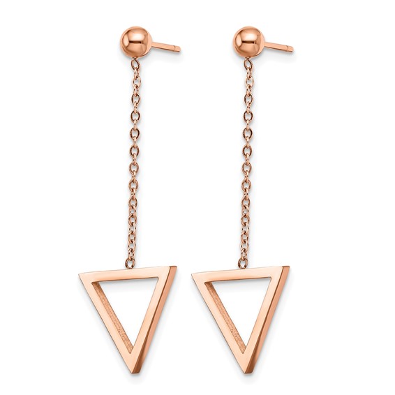 Chisel Stainless Steel Polished Rose IP-plated Triangle Post Dangle Earrings