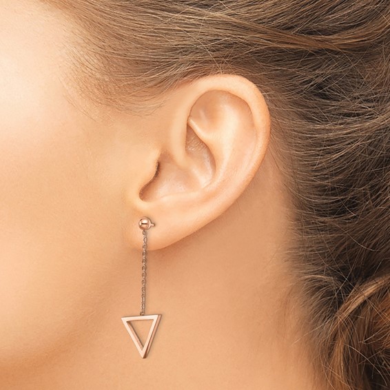 Chisel Stainless Steel Polished Rose IP-plated Triangle Post Dangle Earrings