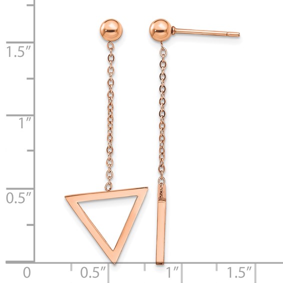 Chisel Stainless Steel Polished Rose IP-plated Triangle Post Dangle Earrings