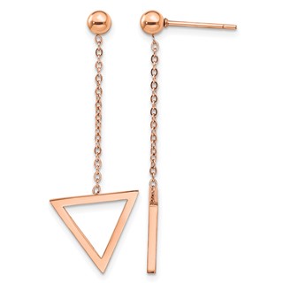 Chisel Stainless Steel Polished Rose IP-plated Triangle Post Dangle Earrings